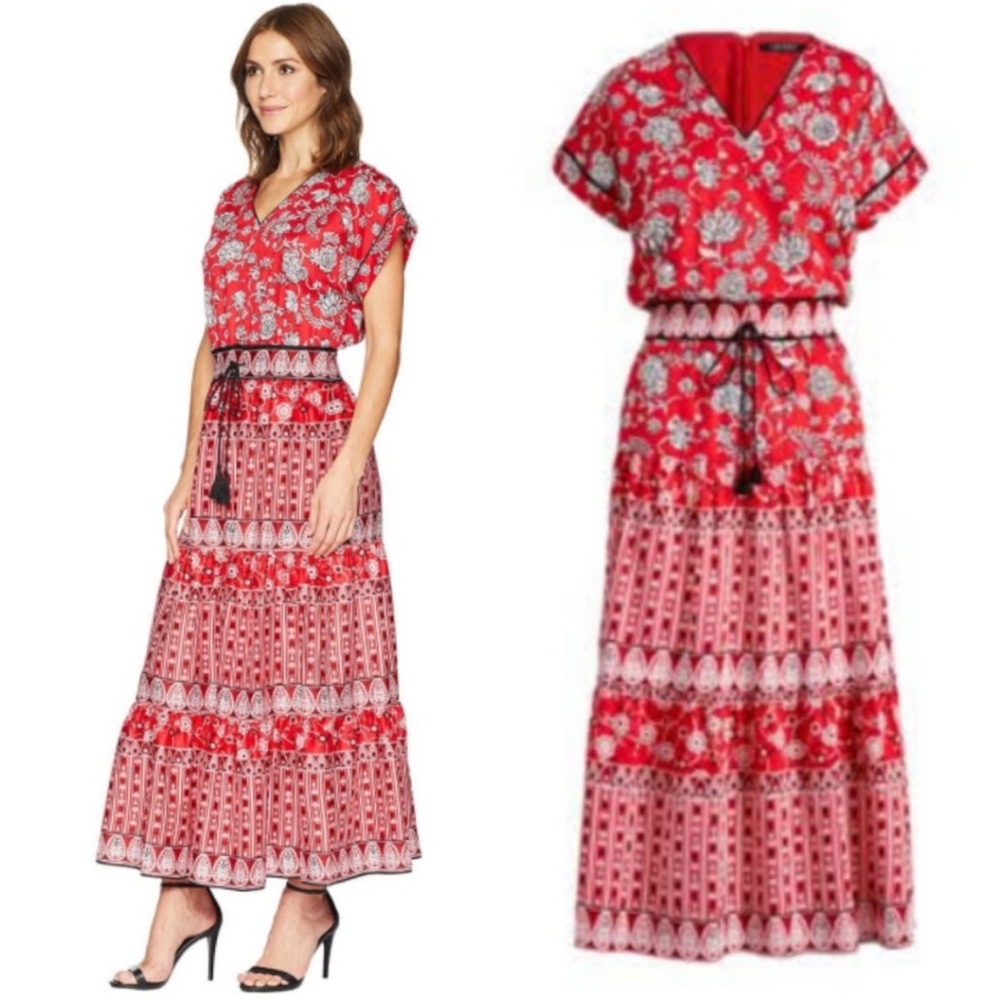 Lauren Ralph Lauren Red Boho Bandanna Print Maxi Dress Sz 6 Drawstring Waist